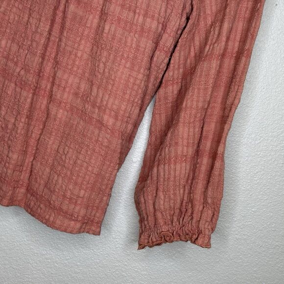 Roolee Women's Peasant Top Large Long Sleeve Round Neck Ruffle Trim Rusty Color - Picture 3 of 8